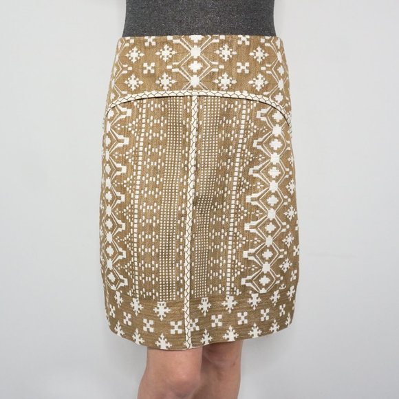 347. KOBI HALPERIN Patrice Linen Blend Tan Skirt Ikat Sz 4